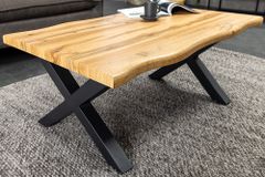 Industrial Couchtisch WILD 90cm braun Wildeichen-Optik schwarz Metall Baumkante