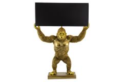 Handgefertigte Tischlampe KING APE 70cm schwarz gold Stoffschirm Affen-Skulptur