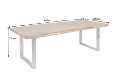 Vollmassiver Esstisch MAMMUT 240cm Akazie U-Gestell Edelstahl Baumkante 6cm Tischplatte