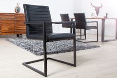 Industrial Freischwinger Stuhl LOFT antik schwarz Kunstleder mit Armlehne Eisengestell