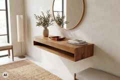 Hängender Konsolentisch PURE 100cm braun Mangoholz honey finish Schreibtisch Stauraum