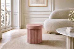 Runder Hocker ÉLAN 40cm rosa Samt faltbar mit Stauraum