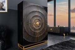 Handgearbeiteter Barschrank GOLDEN SUNSET 140cm schwarz gold Mangoholz massiv