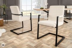 Industrial Freischwinger LOFT beige Cord schwarz Eisen mit Armlehne