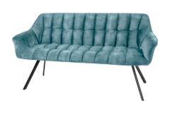 Esszimmer Sitzbank PAPILLON 165cm petrol Samt mit Lehnen schwarzes Metallgestell