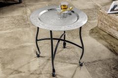 Runder Beistelltisch MARRAKESCH 40cm silber Teetisch abnehmbares Tablett klappbar