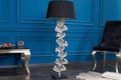 Design Stehlampe GINKGO 122cm schwarz Stoffschirm silber Metall handmade Marmor-Fuß