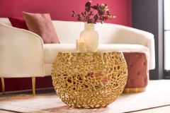 Runder Couchtisch ABSTRACT LEAF 50cm gold Metall filigrane Handarbeit Vintage Design