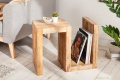 Handgearbeiteter Beistelltisch S 60cm Mango Massivholz mit Ablage variabel stellbar