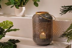 Deko Windlicht CANDLELIGHT 30cm grau Metall handmade Laterne