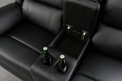 Exklusiver 2er Kinosessel HOLLYWOOD 190cm schwarz mit Liegefunktion und Getränkehalter