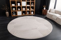 Runder 3D strukturierter Kurzflor Teppich ART DECO 230cm beige creme Hoch-Tief-Effekt