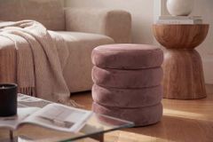 Runder Polsterhocker VOGUE 40cm rosa Samt mit Stauraum