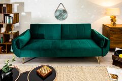 Retro Schlafsofa DIVANI 220cm smaragdgrün Samt goldene Metallfüße 3-Sitzer mit Bettfunktion