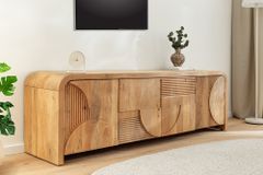 Massives TV-Board ART DECO 170cm cream finish beige Mangoholz abgerundet