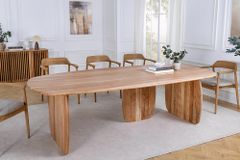 Design Esstisch SCULPTURA 240cm natur Akazie Massivholz mit skulpturalem Wangenfuß