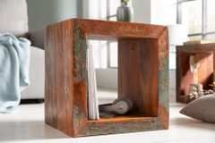 Massiver Beistelltisch JAKARTA 45cm bunt Cube aus recyceltem Holz Regal