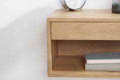 Hängender Nachttisch PURE 50cm natur Mangoholz cream finish Wandregal Schublade