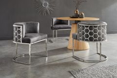 Stilvoller Stuhl ELEGANCE grau Samt silber Edelstahl mit Armlehne