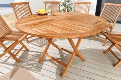 Massiver Gartentisch EMPIRE TEAK 120cm natur Teakholz rund klappbar Outdoor Balkontisch