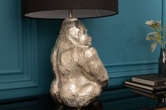 Handmade Tischlampe KONG 60cm silber Metall Affe Gorilla Dekoleuchte schwarzer Lampenschirm