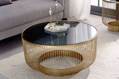 Runder Couchtisch VARIATION 80cm gold Metallgestell Schwarzglas Handarbeit
