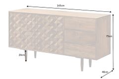 Massivholz Sideboard ALPINE 145cm Akazie honey finish Kommode mit Schubladen Retro Design