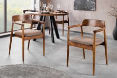 Design Stuhl KENNEDY braun massives Sheeshamholz mit Polstersitz Microfaser