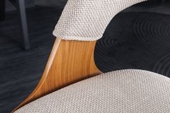 Retro Barhocker MANHATTAN beige Strukturstoff Eschenholz drehbar höhenverstellbar