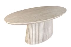 Ovaler Esstisch ART DECO 220cm smoke grau massives Mangoholz mit Säulenfuß