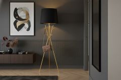 Vielseitige Stehlampe WARDROBE 175cm gold schwarz Garderobe mit Stoffschirm Metall