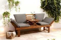 Outdoor Garten Sitzbank MODULAR 200cm natur grau Akazie mit Tisch inkl. Kissen klappbar