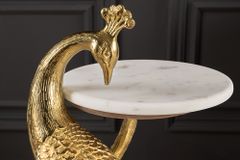 Runder Beistelltisch WILDLIFE PEACOCK 75cm gold antik weiß Metall Marmor Pfauen-Skulptur