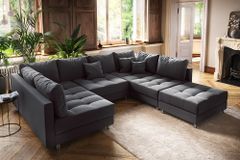 Moderne XXL Wohnlandschaft KENT 305cm anthrazit Federkern Bigsofa inkl. Hocker