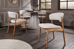 Design Stuhl VALHALLA WOOD natur Eiche Massivholz creme Strukturstoff