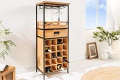Massivholz Weinregal SEVENS SEAS 120cm natur Pinienholz schwarz Metall Flaschenregal