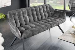 Esszimmer Sitzbank PAPILLON 165cm grau Samt mit Rückenlehne schwarzes Metallgestell