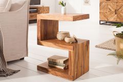 Handgearbeiteter Beistelltisch S 60cm braun Sheesham Massivholz stone finish Ablage
