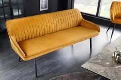 Design Sitzbank TURIN 160cm senfgelb Samt schwarz Metallbeine Armlehne