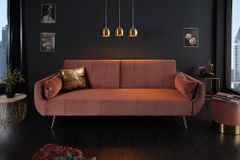 Retro Schlafsofa DIVANI 220cm altrosa Samt goldene Metallfüße 3-Sitzer mit Bettfunktion
