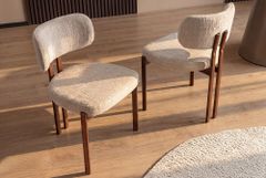 Design Stuhl BELLANO creme beige Chenille Cremona Metallgestell Walnuss