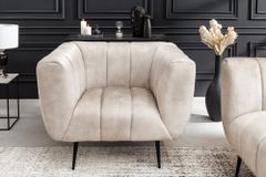 Retro Sessel NOBLESSE 105cm champagner beige Samt mit Ziersteppung