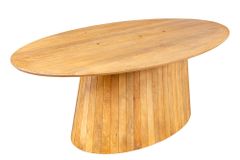 Ovaler Esstisch ART DECO 220cm beige massives Mangoholz cream finish mit Säulenfuß