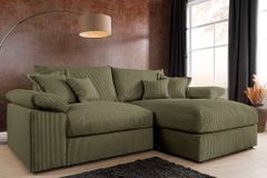 Design Ecksofa ATMOSPHERE XL 245cm grün Cord Federkern inkl. Kissen