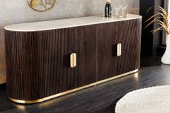 Massives Sideboard GATSBY 140cm braun Mangoholz gold Metall weiße Marmorplatte