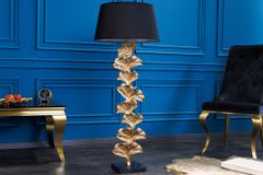 Design Stehlampe GINKGO 122cm schwarz Stoffschirm gold Metall handmade Marmor-Fuß