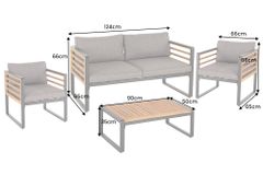 Outdoor Garten-Sitzgruppe PURE grau natur Akazie schwarz Metall inkl. Tisch Sitzpolster