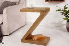 Massiver Beistelltisch Z 60cm braun honey finish Mangoholz Z-Form handmade