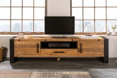 Massives TV-Lowboard THOR 200cm recyceltes Pinienholz im Industrial Design