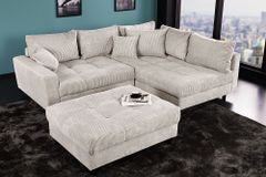 Modernes Ecksofa KENT 220cm beige Cord inkl. Hocker Federkern L-Form Wohnlandschaft